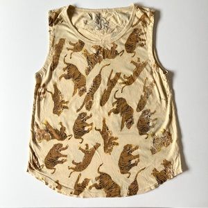 Chaser Women's Tiger Print Light Yellow Muscle Tee Shirt Size Small